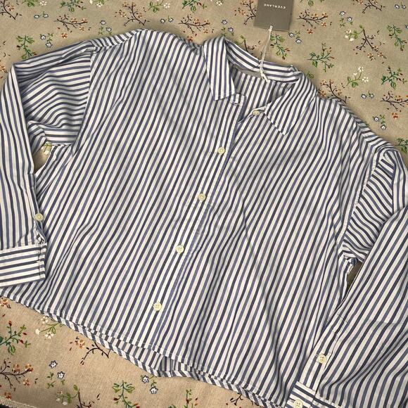 Everlane Woven Button Up Shirt Striped Blue XS Cotton Long Sleeve Collared Loose - Picture 4 of 10